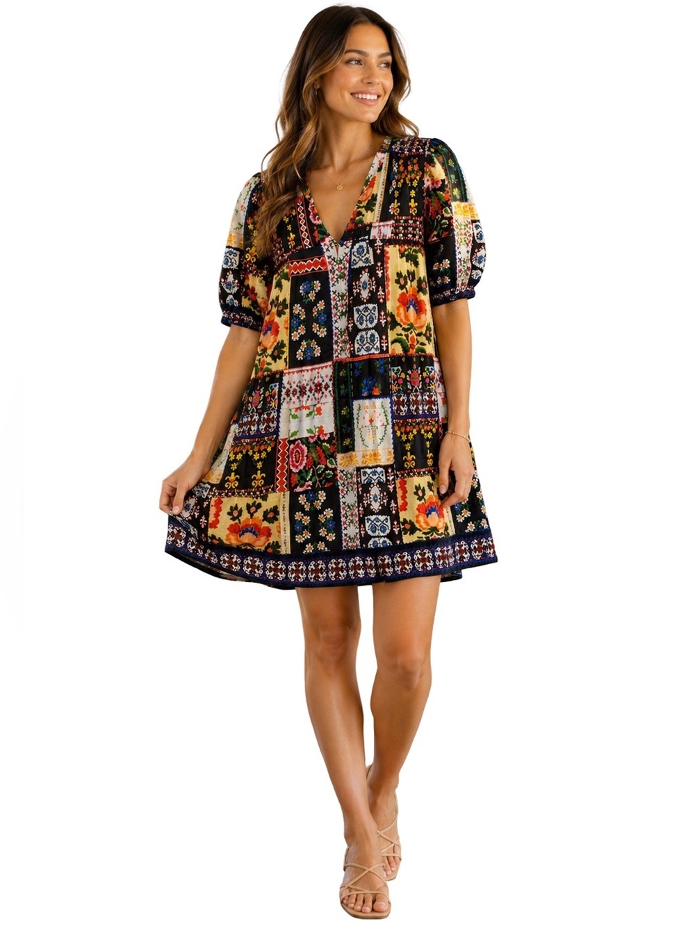 HUNTER BELL Jenkins Floral Quilt Patchwork Dress